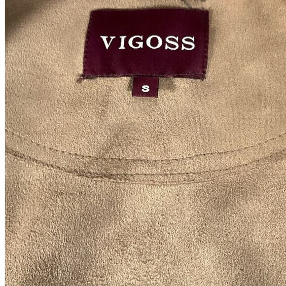 Vigoss Brown Faux Leather Suede Drape Front Moto Size Small Side Zip Casual - Picture 7 of 13